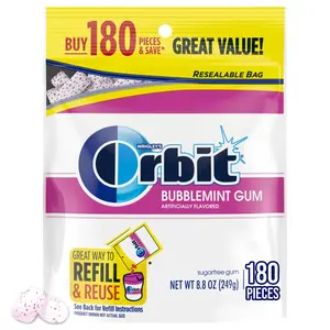 ORBIT Gum Bubblemint Sugar-Free Chewing Gum Bulk Pack - 180 Piece Resealable Bag