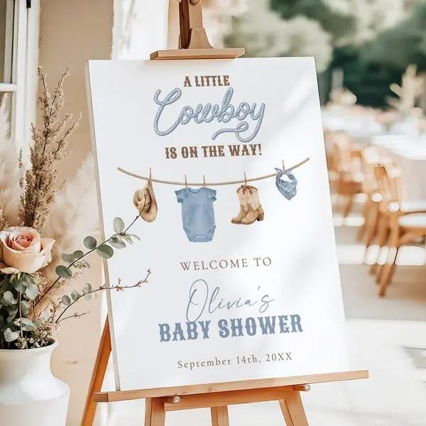 Personalized Little Cowboy Baby Shower Welcome Sign, Custom Name Foam Board Sign | 18x24 & 24x36 | Printed & Shipped, No DIY