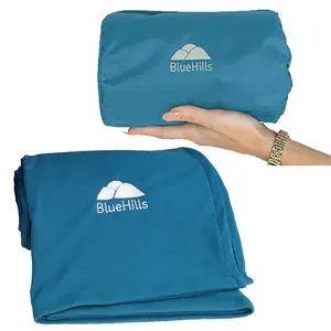 BlueHills Ultra Compact Travel Blanket in Portable Case Premium Soft Large Airplane blanket Flight Essentials Peacock Teal C004