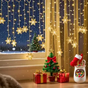 Christmas Snowflake Window Curtain String Lights 4x0.7mm 13.12ft 96 LED Fairy Lights USB Powered Snowflake Icicle Lights for Indoor Outdoor Bedroom Party Patio Room Garden Home Xmas Tree Decorations