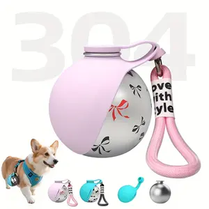 1pc 304 Stainless Steel Pet Water Bottle, 9.64oz Leak-Proof Travel Cup for Dogs & Cats, Adventure-Ready with Collapsible Bowl in Pink & Blue Color Options, Choose Your Favorite Print Or Solid Color Style