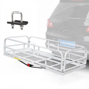 Forluck 60" x 24" x 14" Folding Hitch Mount Cargo Carrier, 500 lbs Capacity Heavy Duty Cargo Basket for SUV Truck RV, Steel Hitch Mounted Luggage Carrier Fits 2" Receiver with Stabilizer for Camping