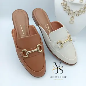 Elegant Vizzano pointed toe mule style sandals for women with gold detail. Comfortable and light for daily use