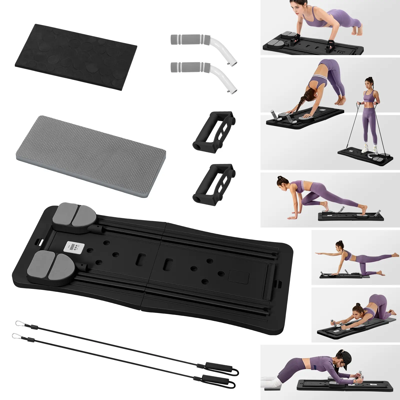 Auto Rebound Plank Trainer - Multifunctional Pilates Reformer Board for Fitness Enthusiasts, Extended Slide Rail, Built-in Timer, Foldable Non-Slip Compact Design, Easy to Store Home Workout Equipment for Full Body Sculpting