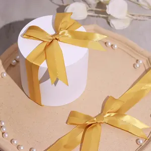 50 Pcs Gold Pre Tied Ribbon Bows, Satin Ribbon With Gold Foil Lining For Gift Basket and Party Favors Decor 10"