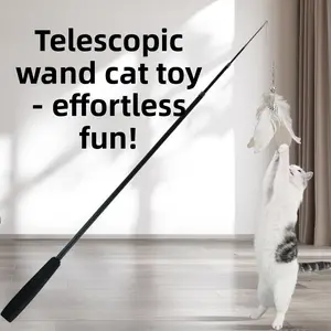 Cat toy teaser wand with a long four-section retractable rod, 1.8m extra-long, with replaceable feather head, durable and chew-resistant, suitable for cats and kittens