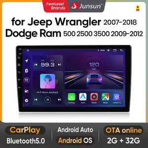 Junsun Android 13 Car Radio Stereo for Jeep Wrangler JK 2007-2018 Dodge Ram 1500 2500 2009-2012 10 inch HD touchscreen multimedia video player Wireless Carplay Auto GPS navigation