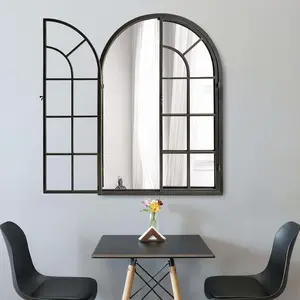 Arched Window Mirror, 36"x24" Grid Mirrors, Windowpane Mirror, Black Metal Arch Mirrors for Decor Living Room Fireplace Entryway Bedroom Hallway