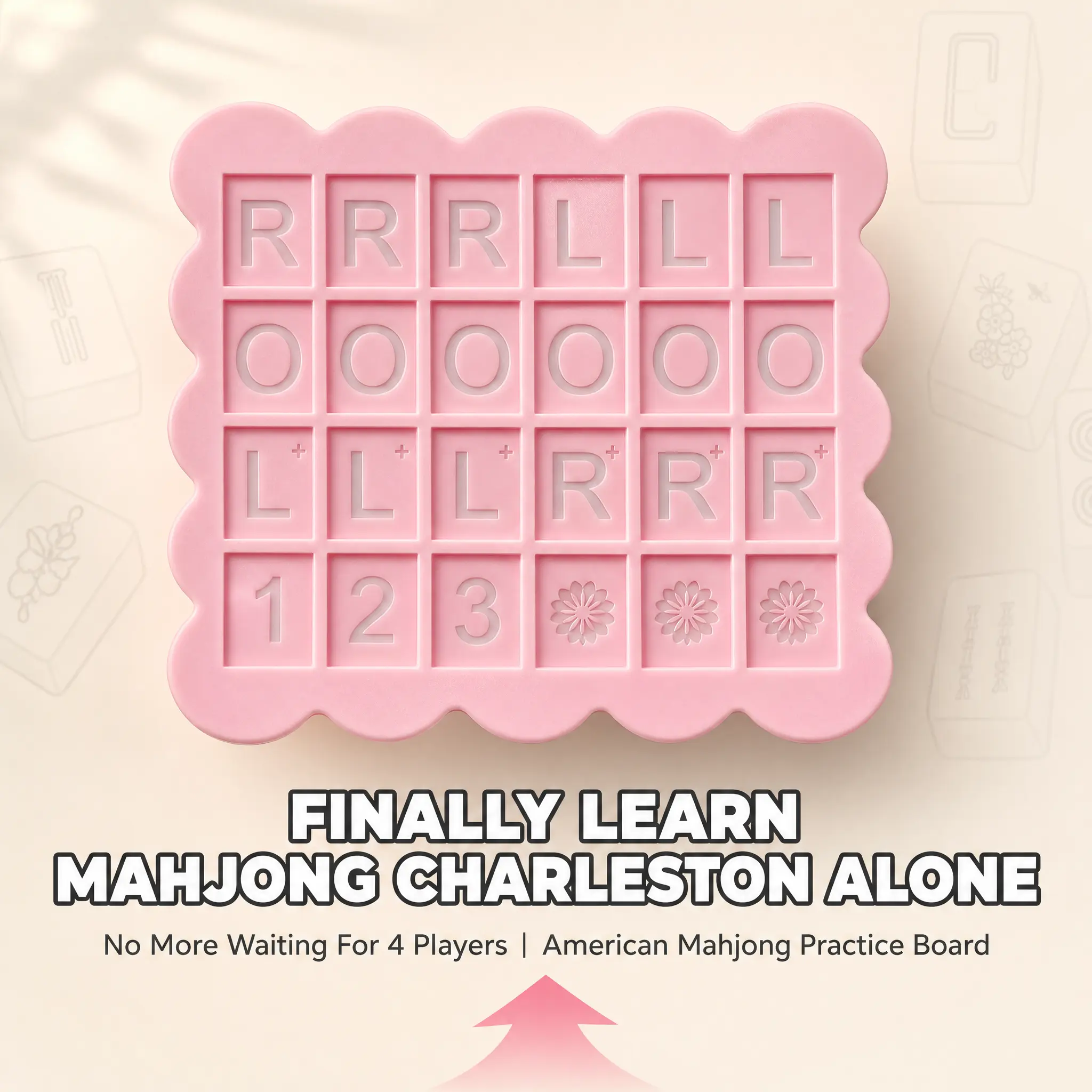 3D Printed American Mahjong Training Board with Scalloped Edge – Solo Practice for Charleston & Hand Games, Tile Accessory