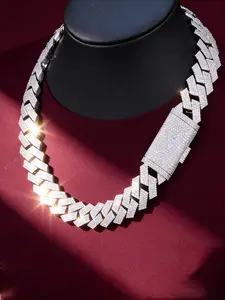 20mmHigh Quality Hip Hop Rapper Gold Plated Moissanite Cuban Chain Hip Hop Jewelry 20mm Wide Vvs Moissanite Cuban Chain Large Party Orgy Clubhouse Jewelry, Valentine Wear Jewelry, Cuban Moissanite Link, Bling Necklace