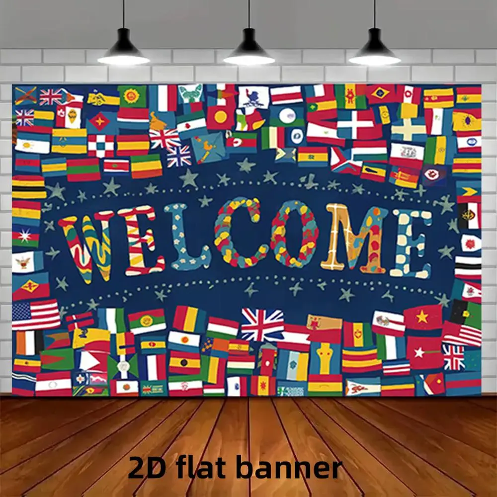 1PC 2D Flat Backdrop - International Flags Themed Festival Decorative Backdrop Banners, Multicultural Welcome Background Wall, Suitable for Festival Parties, Event Decor to Boost International Atmosphere, Wall Backdrop, Flat Banner