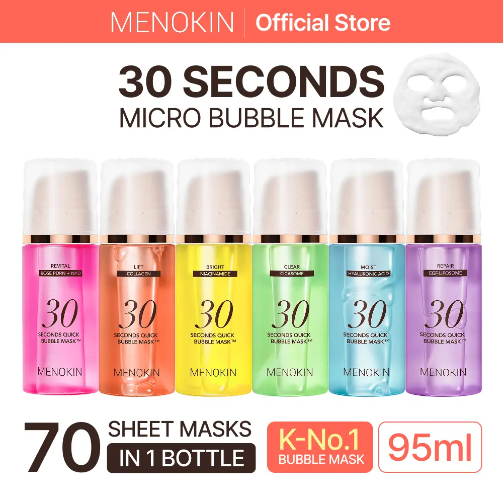 [MENOKIN] 30 Seconds Micro-Bubble Mask, Korean Glass Skin Care Essential, 70 Uses, 3.21 fl.oz, Turkey Neck, Zempic Neck, Tech Neck, Smoker Lines, Smile Lines, 11 Lines, Under-eye Hollows, Forehead Lines, Micro-Bubble Primer, #DealsForYouDays