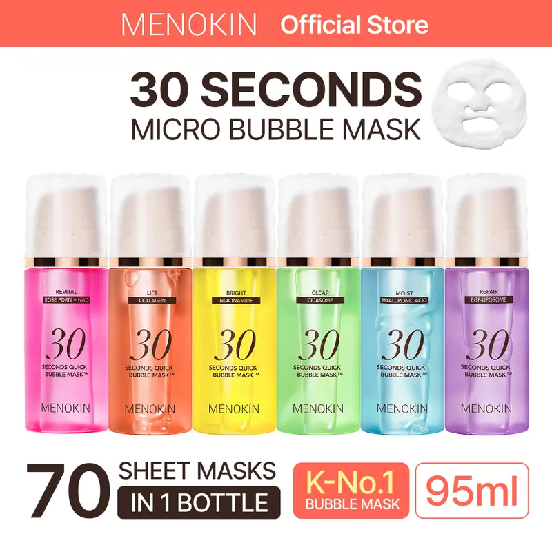 [MENOKIN] 30 Seconds Micro-Bubble Mask, Korean Glass Skin Care Essential, 70 Uses, 3.21 fl.oz, Turkey Neck, Zempic Neck, Tech Neck, Smoker Lines, Smile Lines, 11 Lines, Under-eye Hollows, Forehead Lines, Micro-Bubble Primer, #DealsForYouDays