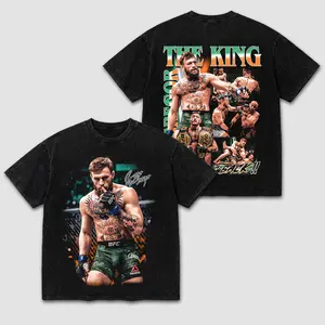 Conor McGregor UFC 329 The King Is Back Vintage Washed T-Shirt, The Notorious Double Champ Graphic Tee, Retro MMA Fighting Match Merchandise, Heavyweight Cotton Oversized Top, Fighting Sports Event Apparel, Unisex Gym Workout Pump Cover, Gift for Men