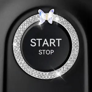 Bling  Push Start Button Accessories for Women, Sparkling Butterfly Rhinestone  Engine Push to Start Button Cover Decoration Ring Emblem,  Interior Decoration Accessories (White)