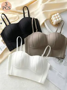 3-Pack Summer Seamless Bras, Strapless Underwire-Free Bra, Breathable Lightweight Bra, Detachable Straps, Daily Wear, Sports Bra