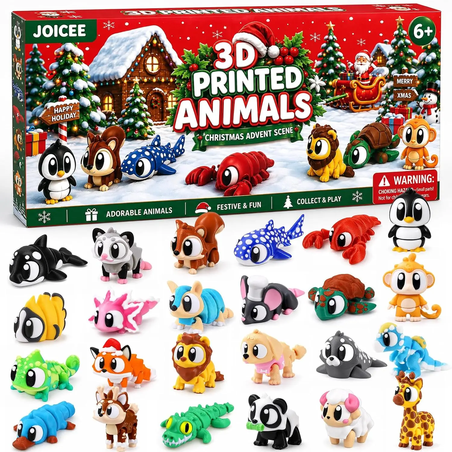 Halloween advent 2026 Christmas Advent Calendar with Mini 3D Printed Animals Toys | 24 Days Mini 3D Printed Animal Figurines with Big Eyes Flexible Fidget Toys for Kids Boys Girls Xmas Party Favors Gifts