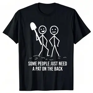 A-black-and-white-poster-with-a-stick-figure-holding-a-shovel Men's short-sleeve T-Shirt Seasonal casual,100% cotton, Washed printed, Crew neck cotton,Holiday gift comfort wear Men's T-Shirts Classic cotton tee Graphic tees fun shirt cotton menswear