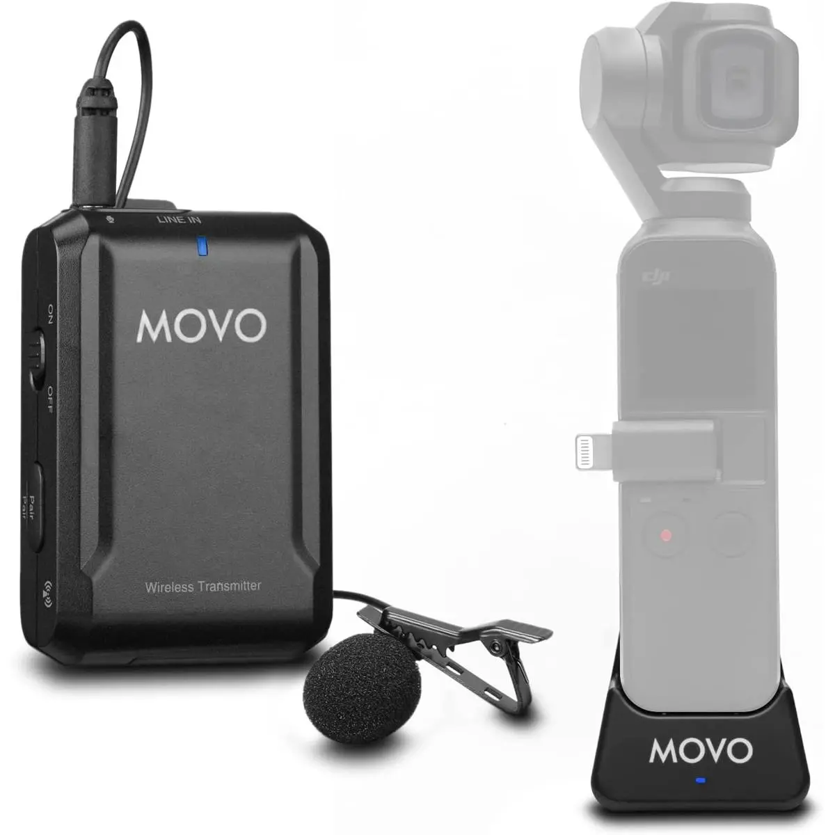 Movo Photo EDGE-OP Durable Portable Wireless Lavalier Microphone with Stereo Recording & Receiver for DJI Osmo Pocket 1 and 2, Audio