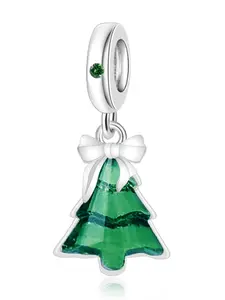 Copper Plated Silver Bow Christmas Tree Charm, Zircon Embedded, Cute Animal Pattern, All Seasons Holiday Gift for Friends