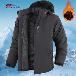 GENIO LAMODE Men's Heavy-Duty Fleece Jacket Full-Zip Hooded Winter Coat Windproof Soft Polyester Adjustable Hood Zippered Pockets for Skiing Camping Machine Washable Cold Weather Outerwear