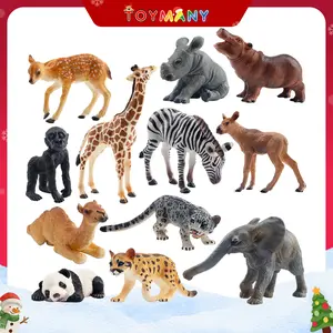 Toymany 12PCS Forest Animals Baby Figurines, Realistic Woodland Animals Figures Toys Includes Elephant, Mountain Lion, Giraffe and Deer Cubs, Cake Toppers Christmas Birthday Gift for Kids Toddlers