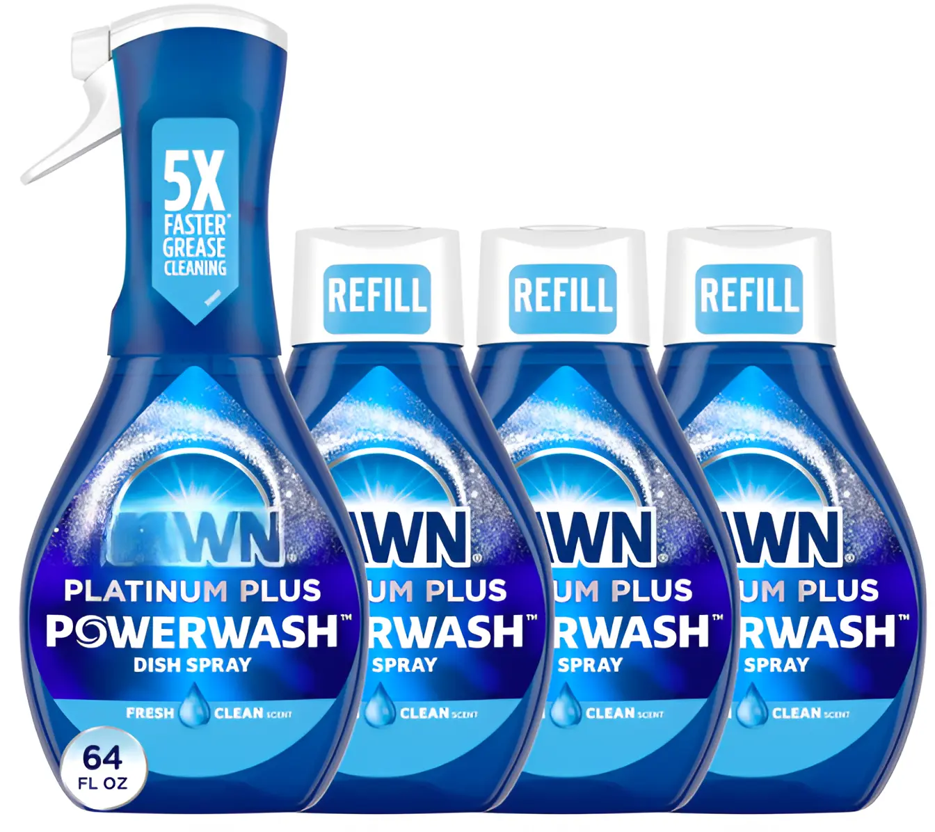 Powerwash Dish Spray, Dish Soap, Fresh Scent Bundle, 1 Spray (16oz) + 3 Refills (16oz each)(Pack of 4) Household Perfume Scented