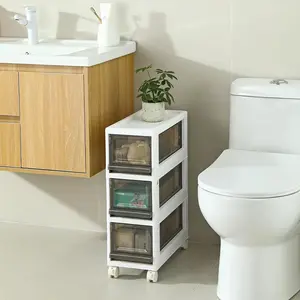 3 Drawer Plastic Storage Organizer, Narrow Storage Cart with Wheels, Rolling Drawer Storage Unit for Small Narrow Spaces, 7.87-inch Wide, White