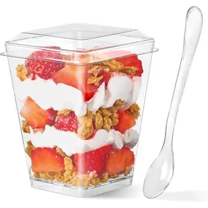 50 Pack 5 oz Plastic Dessert Cups with Lids and Spoons, Mini Clear Parfait Dessert Shooter Cups for Banana Pudding Fruit Jello Appetizer Trifle
