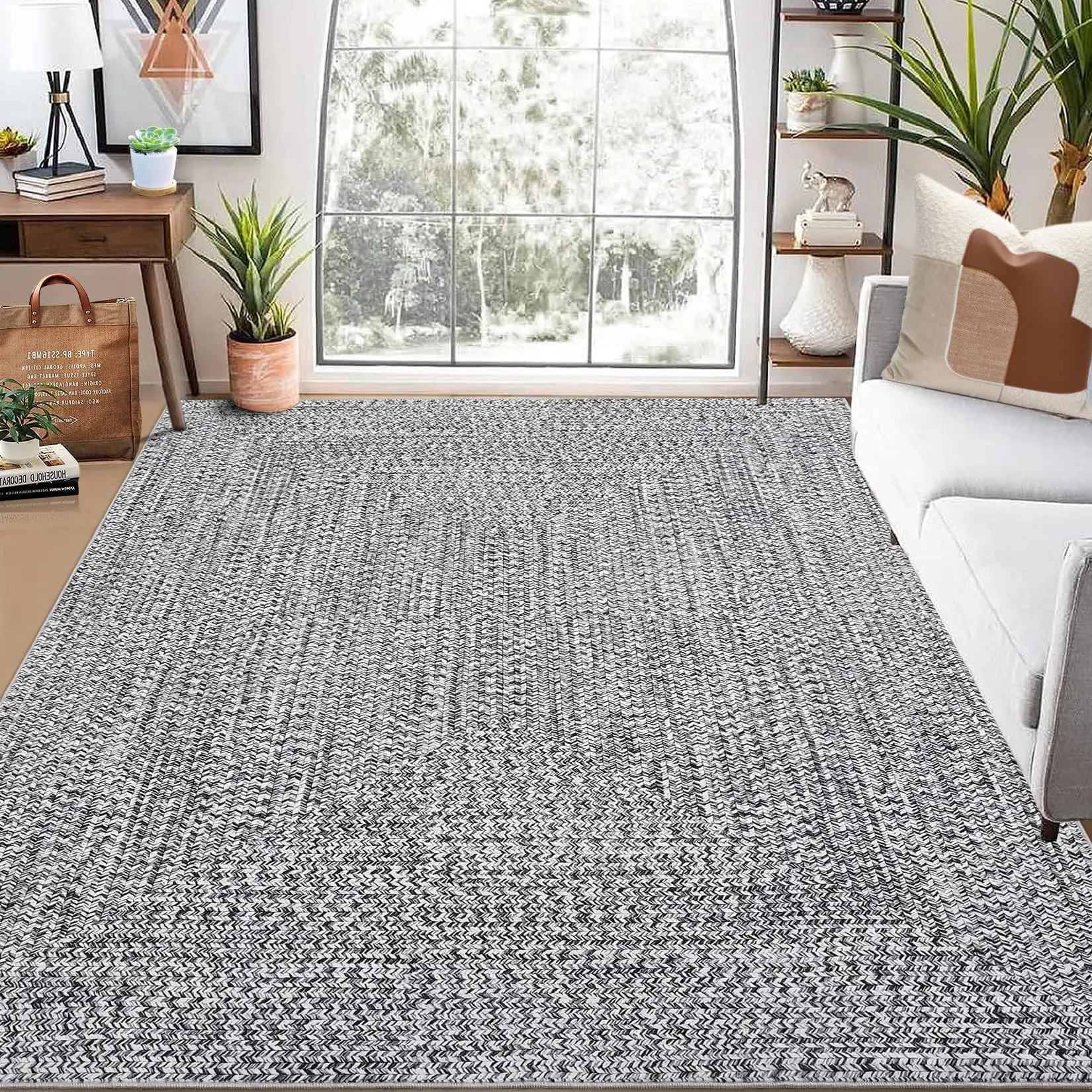 9x12 Modern Washable Area Rug, Soft Non-Slip Carpet for Living Room & Bedroom, Large Farmhouse Throw Rug, Non-Shedding, Stain Resistant