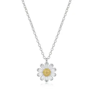 925 Silver Plated White Copper Daisy Necklace for Women Minimalist Floral Pendant O Shape Link Adjustable Extender Delicate Everyday Jewelry,summerwins