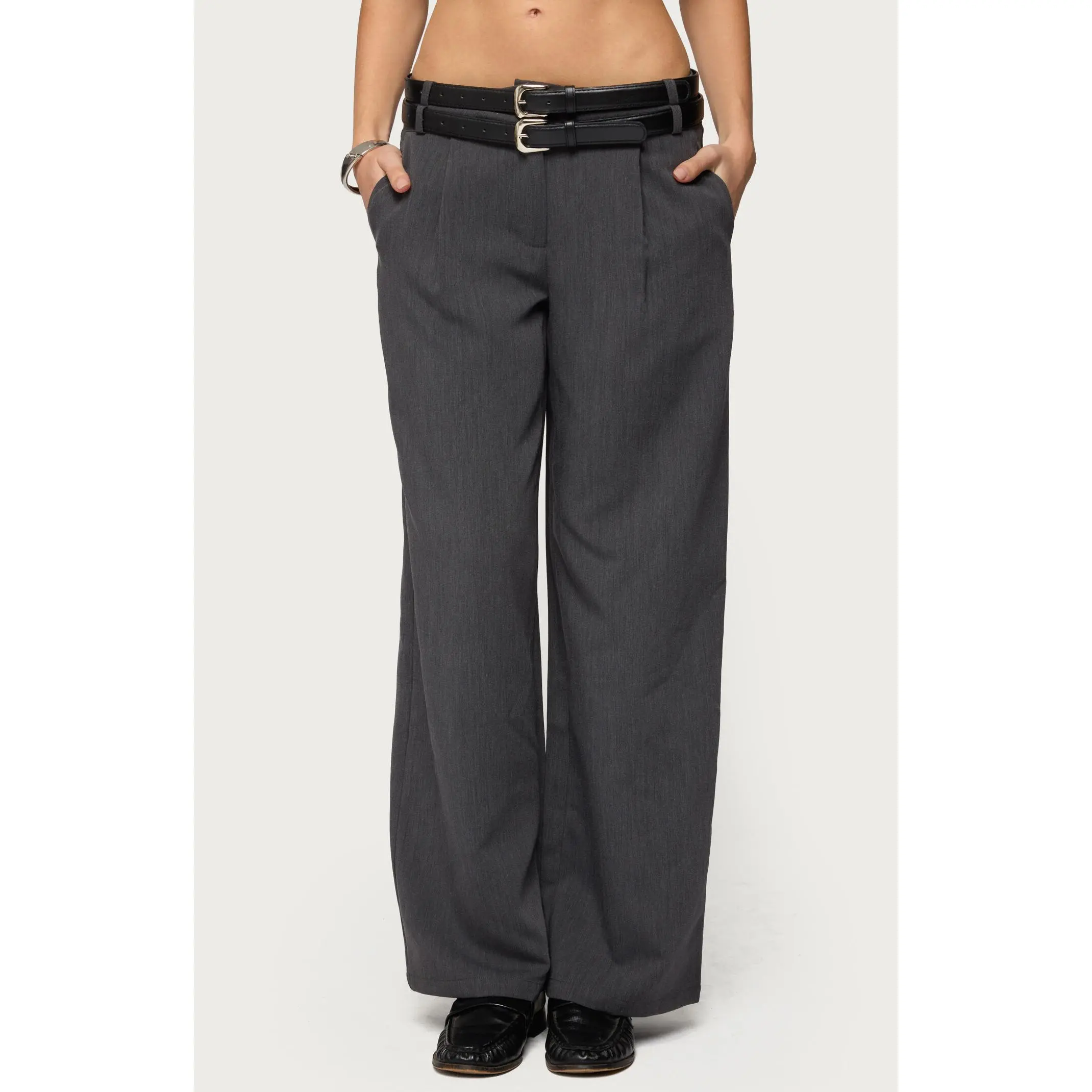 Edikted Women's Andy Double Belt Straight Leg Tailored Pants