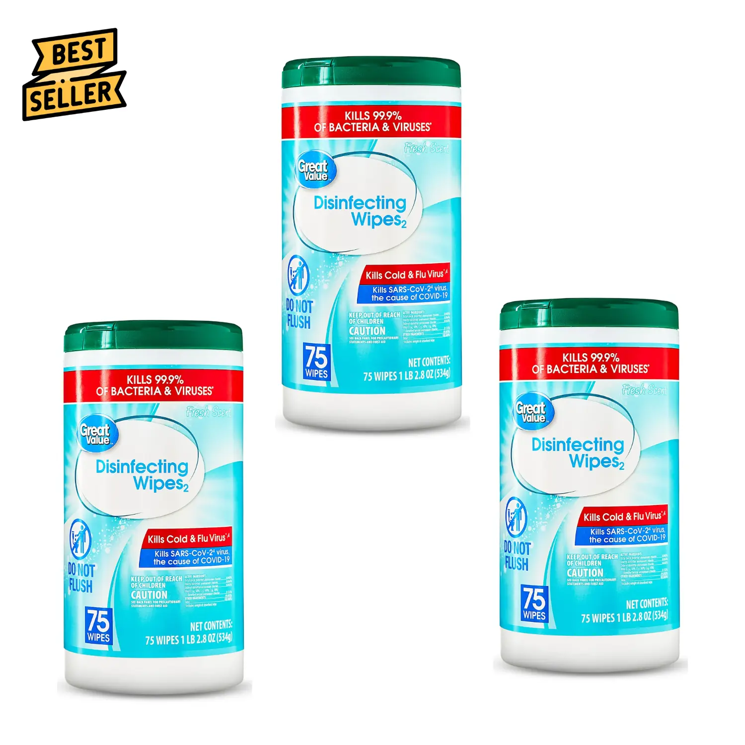 (Combo 3 Pack x 75 Count) Great Value Disinfecting Wipes, Multi Surface, Fresh Scent