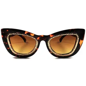 Bold Glamorous Women's Tortoise Cat Eye Sunglasses with Gold Detail Around Stylish Fashion Accessory