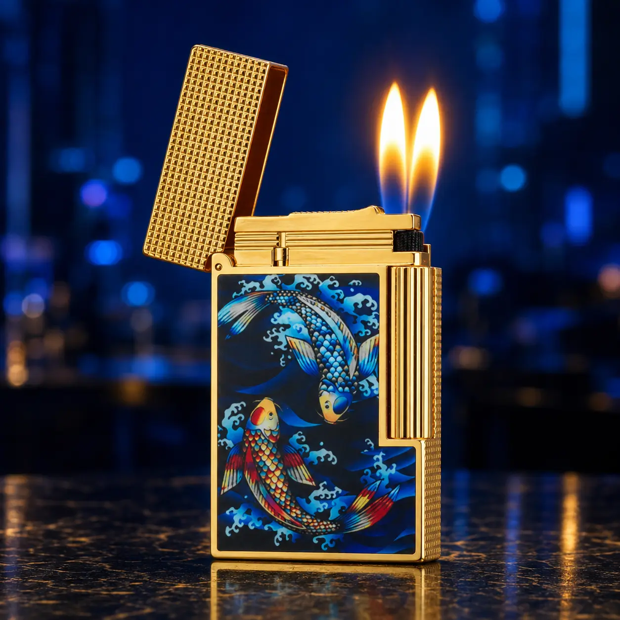 [Double Flame] DPT Koi Fish Diamond-Head Gold Lighter (No Fuel) Ideal Gift for Boyfriends