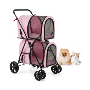 4-in-1 Double Pet Stroller with Detachable Carrier and Travel Carriage