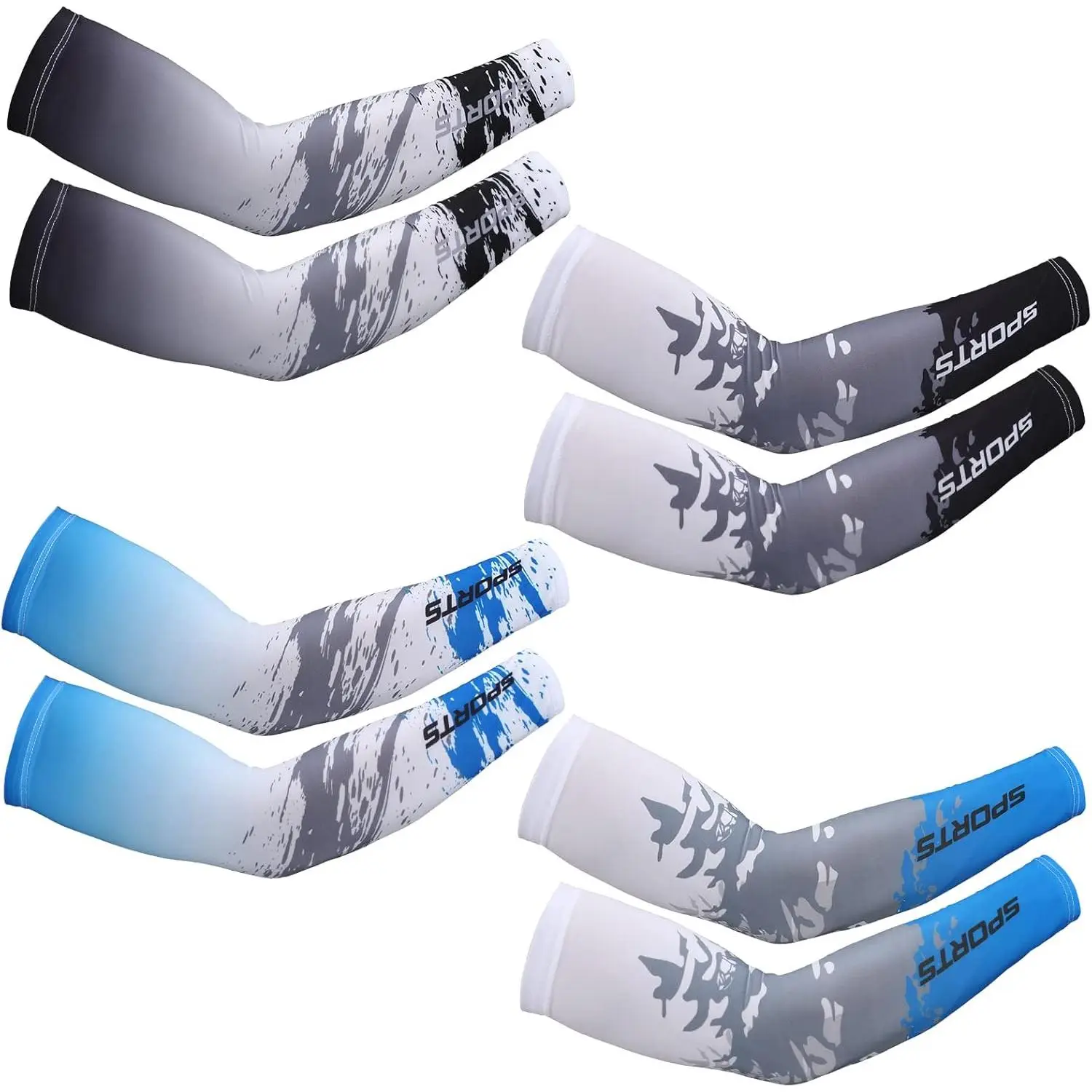 4 Pairs UV Sun Protection Arm Sleeves Cooling Sports Sleeve Anti Slip Ice Silk Warmers Arm Covers for Men Women