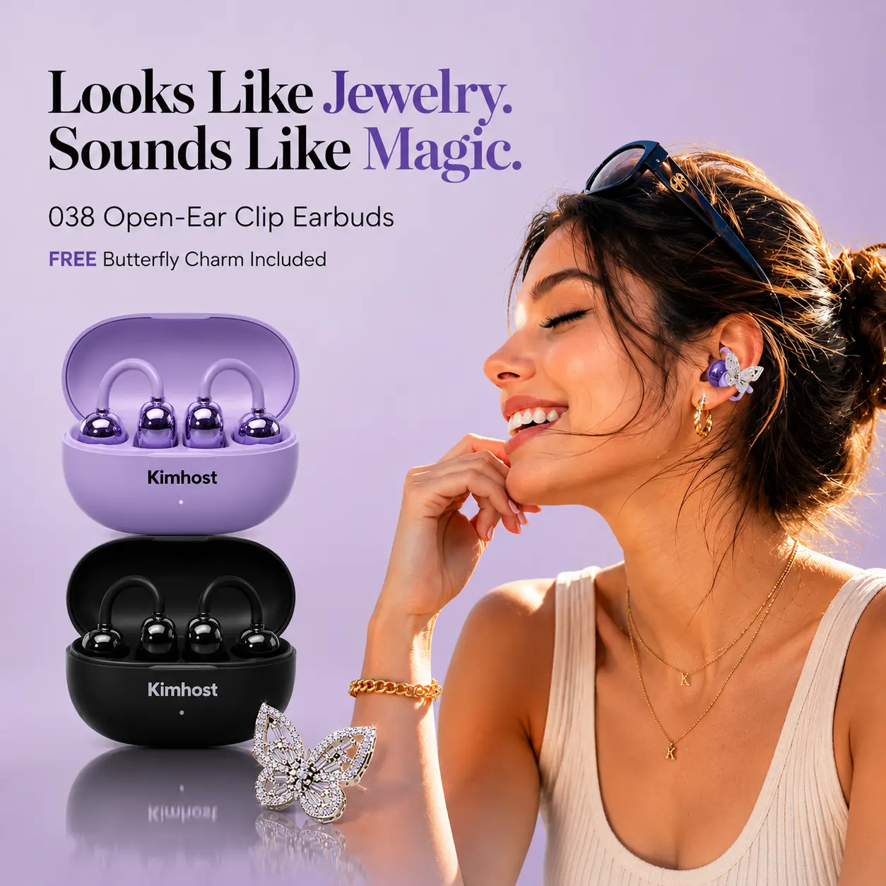 Premium Clip-On Earbuds for Women, Cute Leather-Style Fashion Headphones, Open Ear Comfortable Fit, Bluetooth 6.0, Lightweight Sport & Travel Earbuds, Perfect Aesthetic Gift for Girls