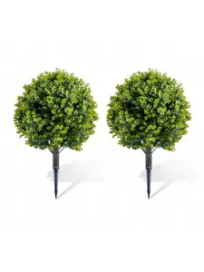 Waterproof Artificial Topiary Ball Tree Set with Ground Spike, Indoor-Outdoor Decorative Artificial Trees for Home & Garden Furniture Accents