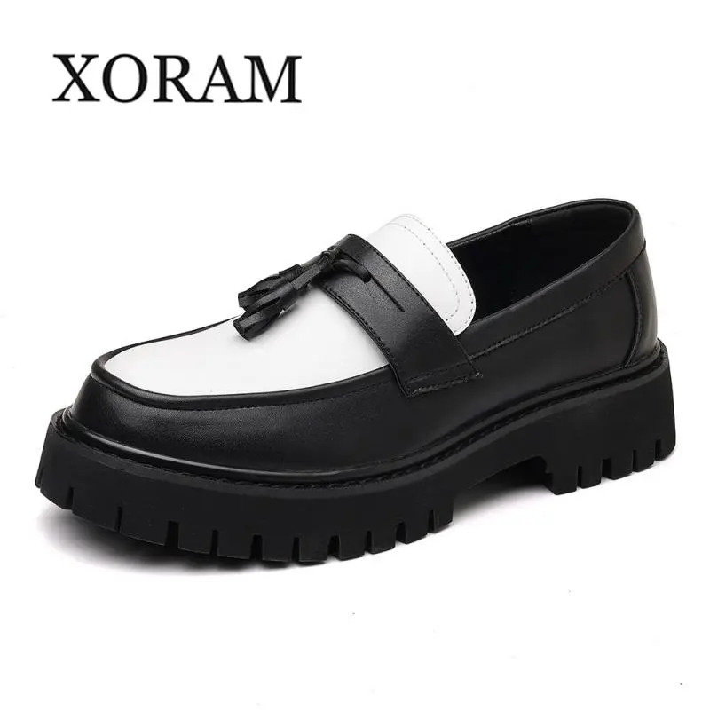 XORAM Men's Chunky Synthetic PU Derby Walking Shoes - 2026 Summer Breathable, Wear-Resistance Lace-Up Oxfords with Tassel, Height Increasing Rubber Sole, Big Size (Men's 10) Footwear (Style 692)