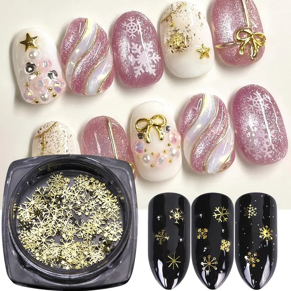 1 Box Winter Snowflake Nail Art Accessories 3D Metallic Gold Snowflake Glitter Christmas Design Charms Nail Decorations Manicure