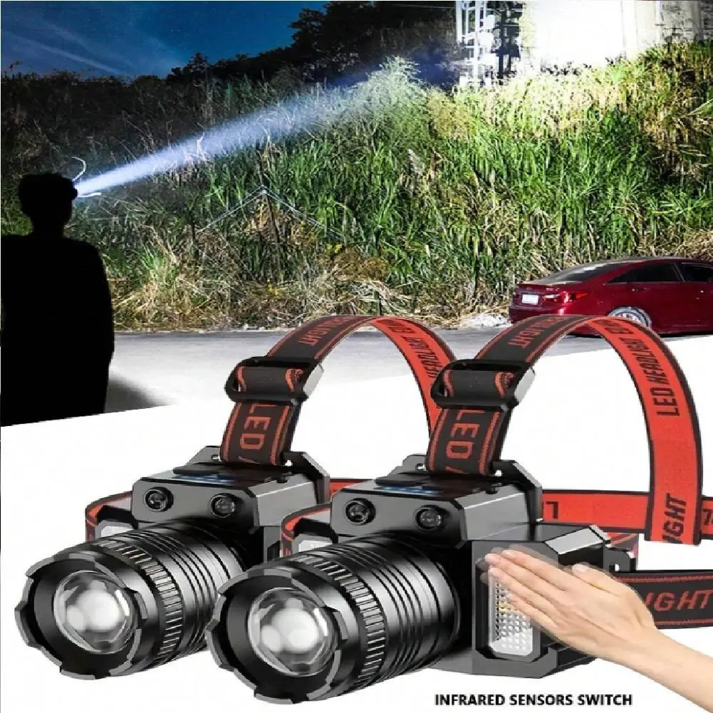 Rechargeable LED Headlamp Flashlight with 5 Light Modes, Waterproof Adjustable Design, Long Runtime, Zoom Lens, Blue Light, USB Cable (2 Pack) for Outdoor Use, Adults, Flash Light, Cordless Portable Headlamp