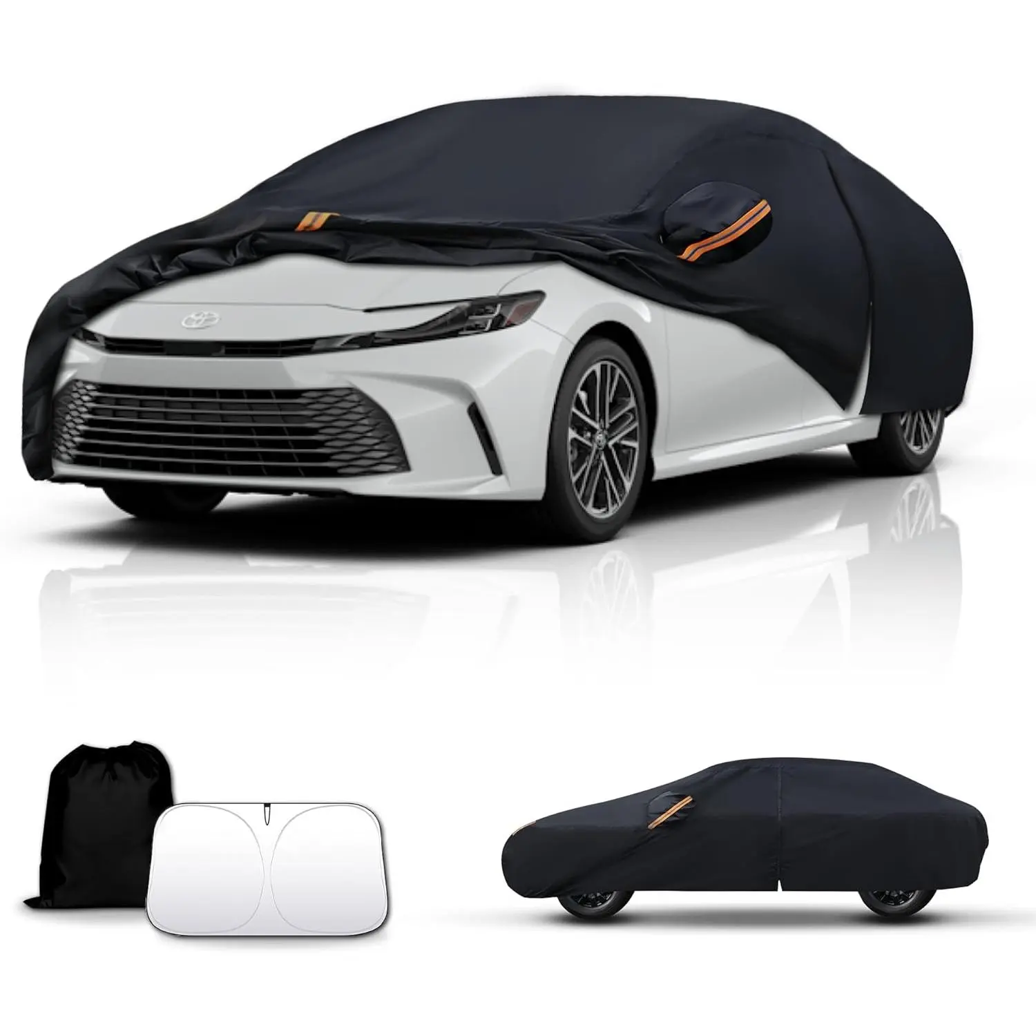 Waterproof Car Cover All-Weather, Heavy-Duty Outdoor Full Exterior Automobiles Snow Cover for Sedan 186-193 inch with Sun Visor,Zippered & Storage Bag - Black,protection, Zipper, Car Owners, Rain Car Covers & Shelters