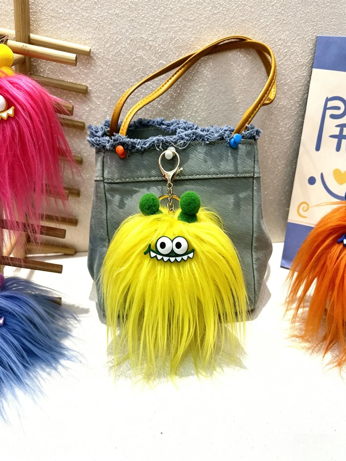 9 Color Options Funny Monster Plush Keychain, Cute Plush Bag Charm, Fits Backpack Car Keys, Perfect Gift for Friends Kids