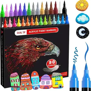 Acrylic Paint Pens Dual Tip with Brush and Fine Point, Suitable for Students and Adults, Wood Canvas Stone Glass Ceramic DIY Crafts, Acrylic Art Kit