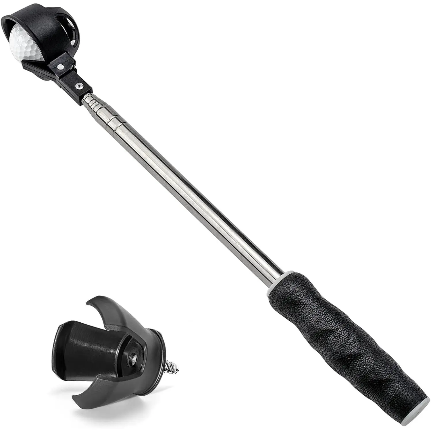 Portable Retractable Stainless Steel Golf Ball Retriever Telescopic Pick Up Scoop Saver Automatic Locking Shaft Tool with Golf Ball Grabber for Putter Extended Length 6.2Ft
