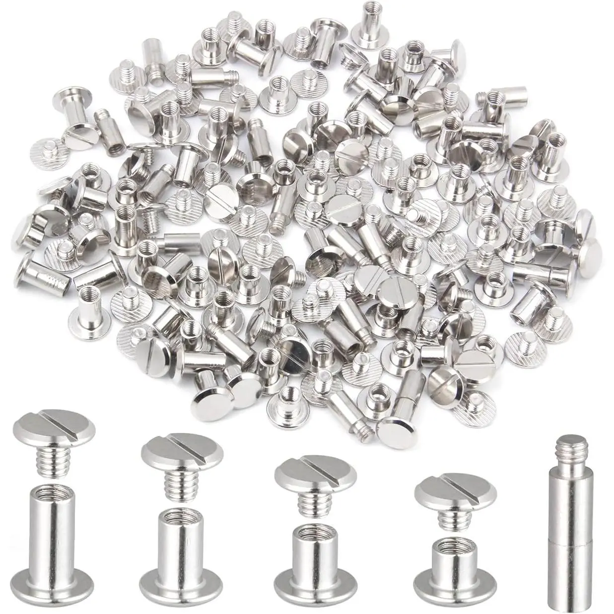 100 Pack Chicago Screws and Extention Posts for Binding Extending Scrapbook Photo Album Refill Pages Compatible with Pioneer Photo Albums (M5 x 4/6/8/10mm Book Screws)