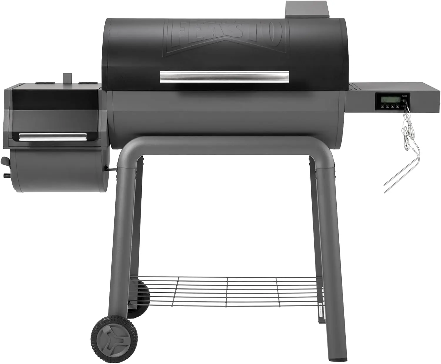 Feasto 30'' Heavy-Duty Charcoal Grill with Offset Smoker, Digital Temp Control, 2 Meat Probes, 831 Sq. In. Cooking Space, Black & Grey Freestanding Outdoor BBQ Grill for Backyard Use