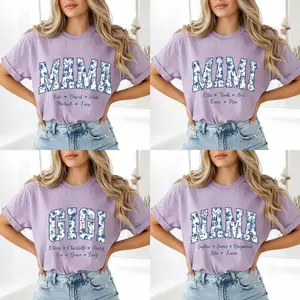 (LEAVE A NOTE or DM SHOP) Custom Personalized Gigi Comfort Colors Shirt Dusty Blue Floral Grandma Mama Shirt Custom Names Mimi Nana Gigi Long Sleeve Tshirt Mothers Day Tee Top