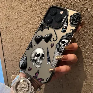 Case for iPhone 17 Pro Max 16 Plus 15 14 13 12 11 Air E Skull Pattern Matte Shockproof Anti-Scratch Stylish Smartphone Cover